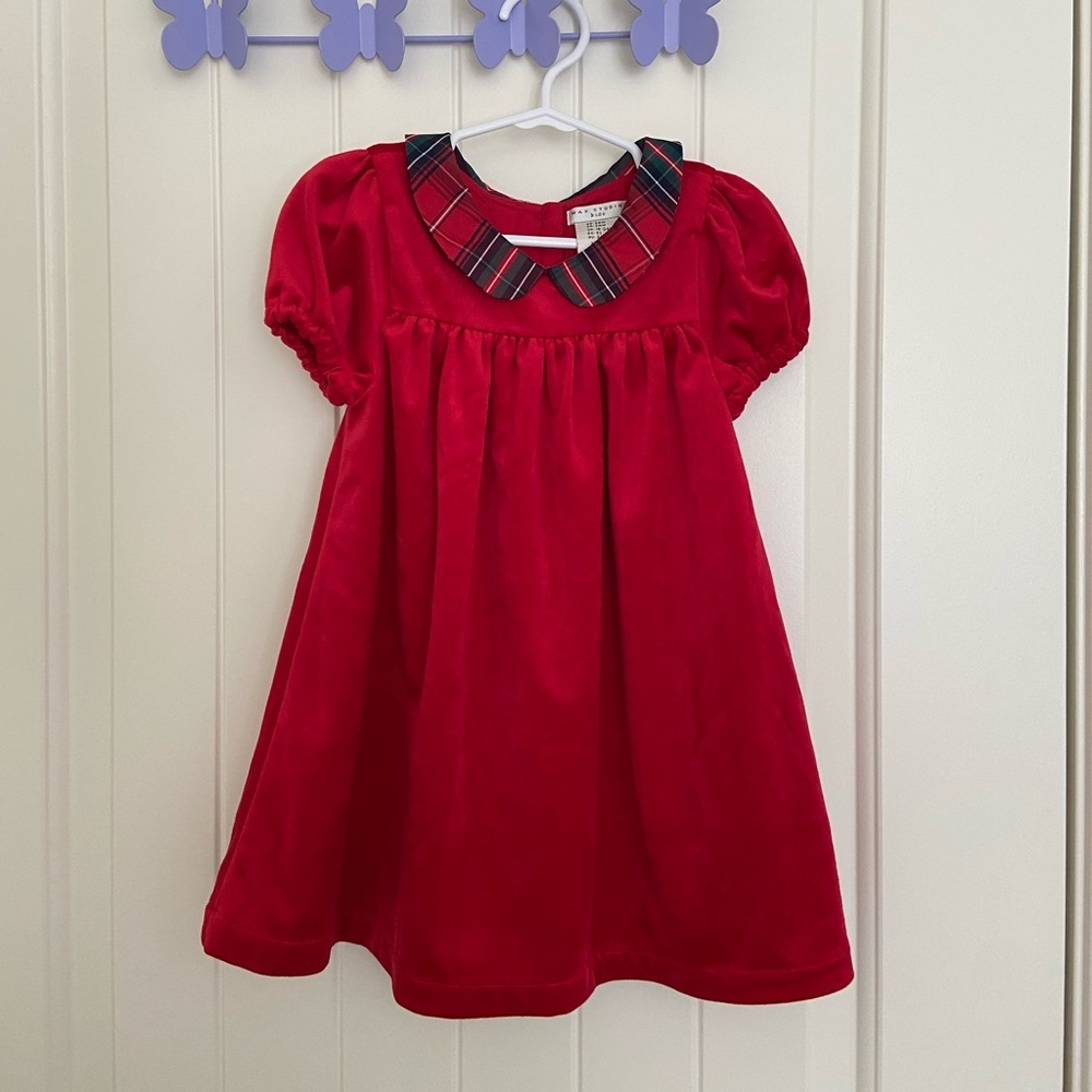 EUC | Vintage Max Studio baby girl’s soft velvet Christmas plaid collar dress 24